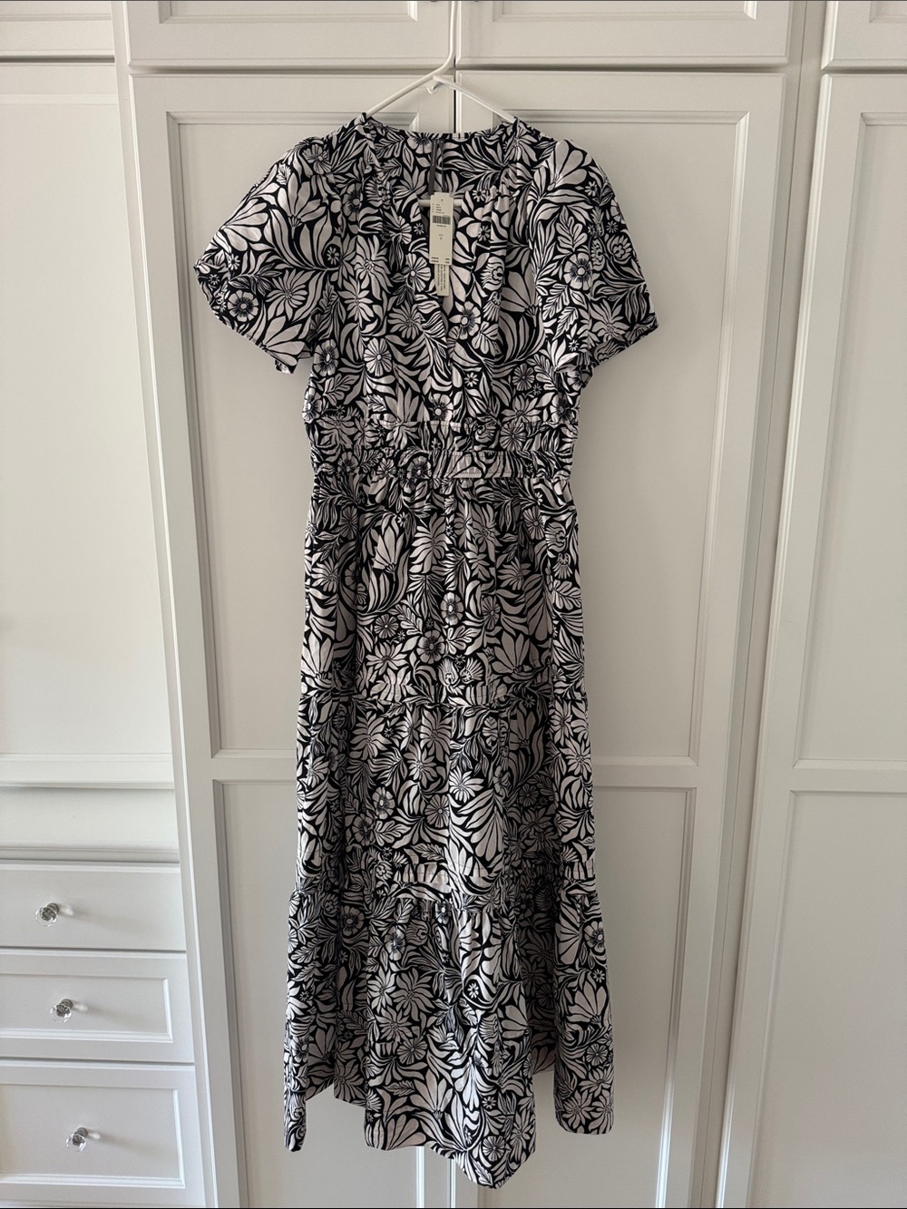 Anthropologie Sommerset Black & White Floral Tiered Maxi Dress